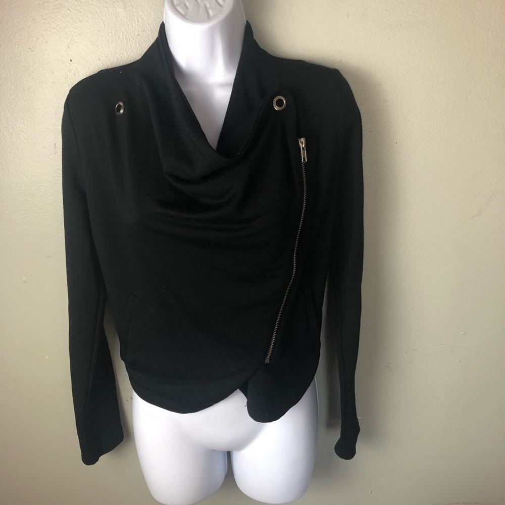 XXI black cowl neck zip up biker jacket size small